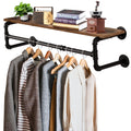 Yawinhe Industrial Pipe Wall Mounted Garment Rack with Wood Top Shelf