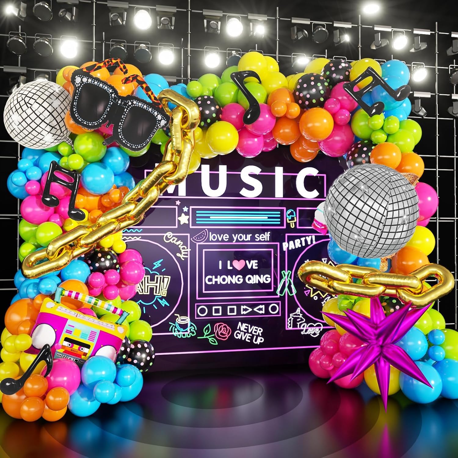Neon Balloon Arch Kit – 157Pcs 80s 90s Retro Disco Party Decor