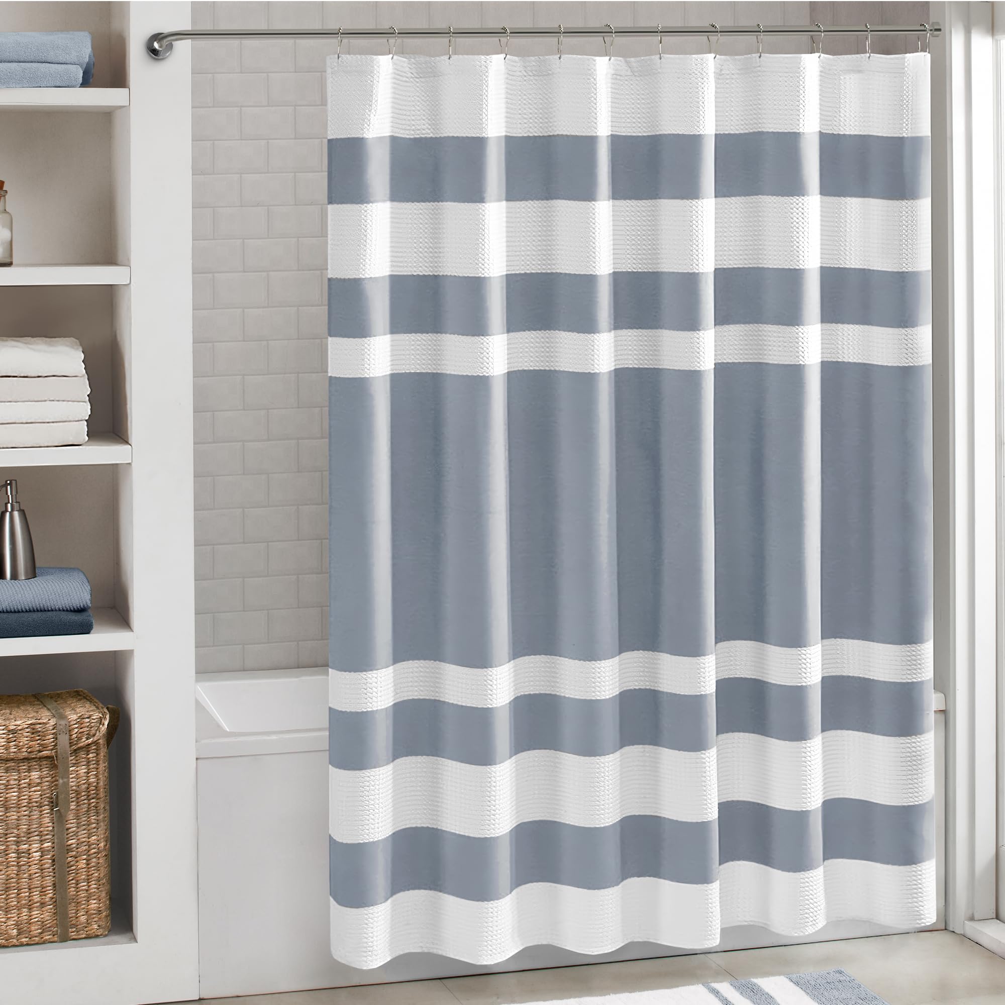 Madison Park Spa Waffle Fabric Shower Curtain | 3M Moisture Management