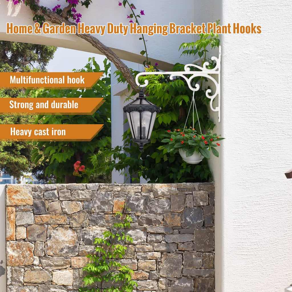 Sungmor Cast Iron Plant Hangers | Heavy Duty Vintage Wall Hooks, White, 2PC