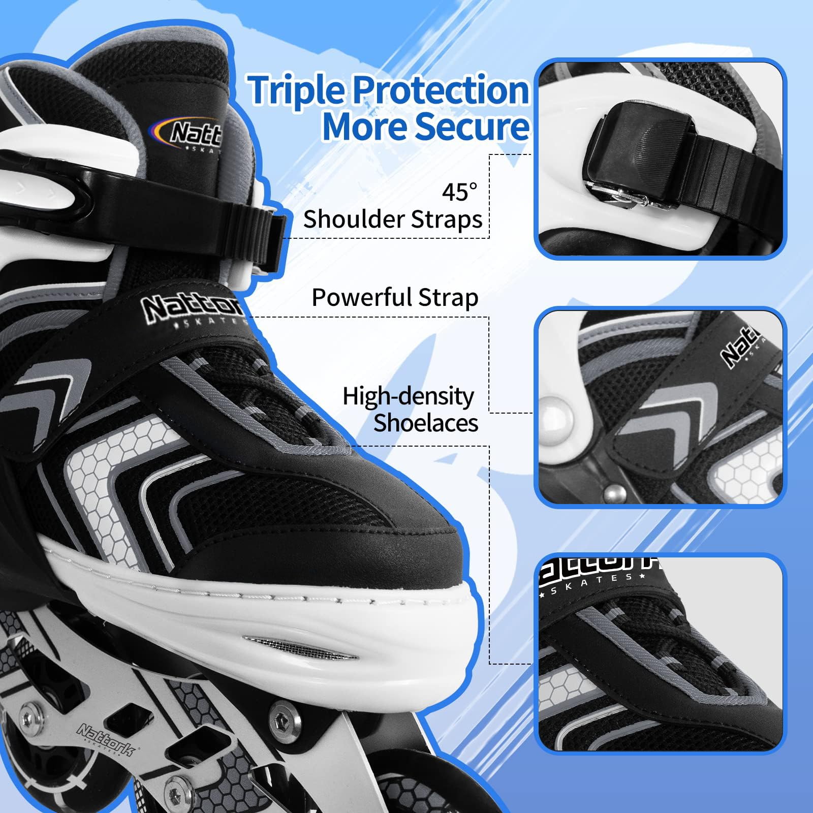 Nattork Kids Adjustable Inline Skates with Light Up Wheels – Black Size M