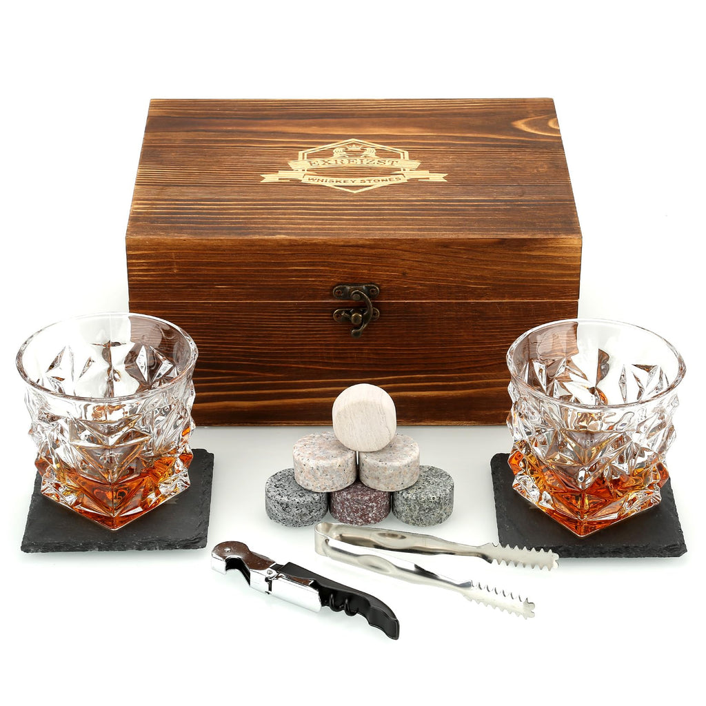 Whiskey Stones and Glasses Gift Set – Granite Chilling Rocks