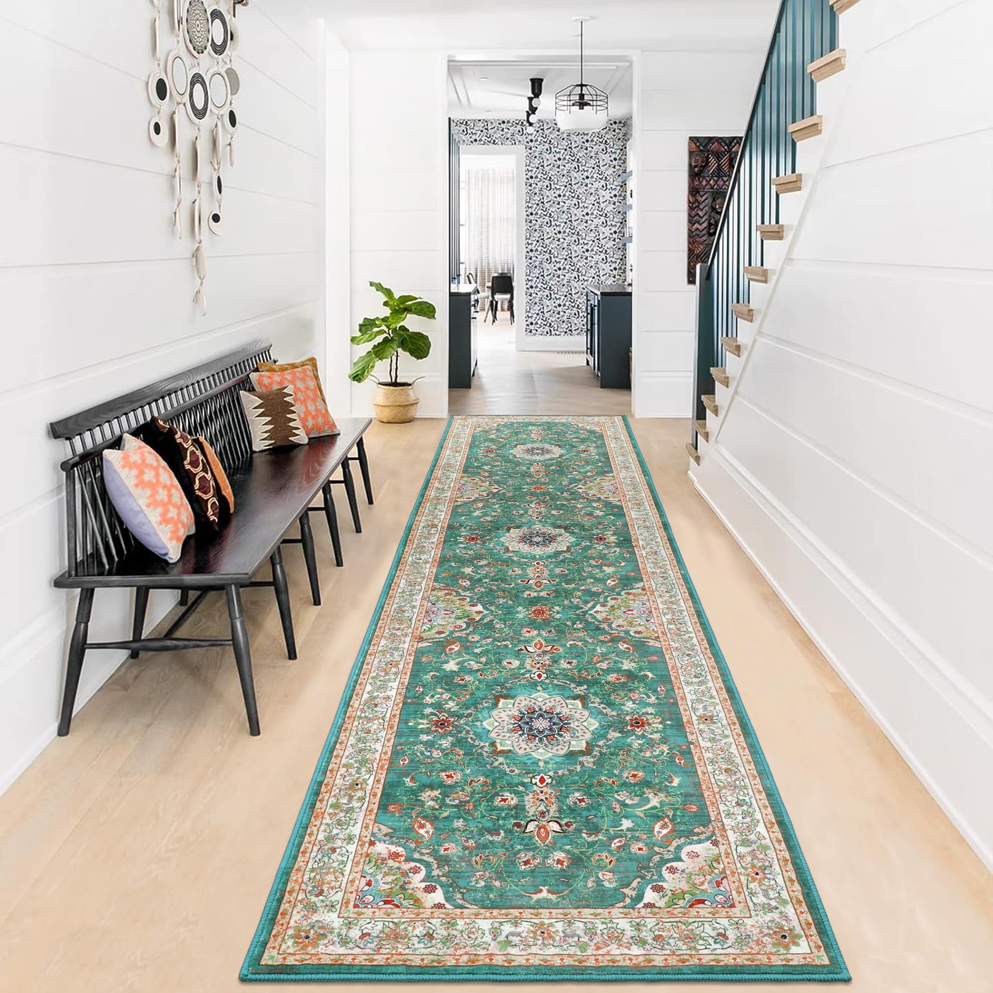 Enyhom Vintage Hallway Runner Rug – Non-Slip Washable Boho Kitchen Carpet