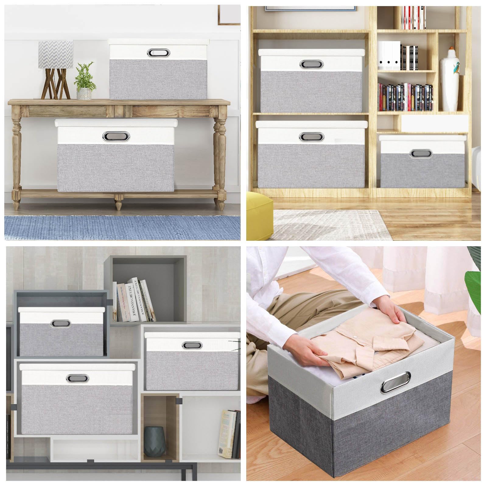 Febzoce Foldable Fabric Storage Bins with Lids - 3 Pack Extra Large Grey