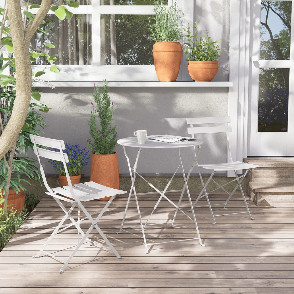 Grand Patio 3-Piece Bistro Set | Folding Steel Garden Furniture - White