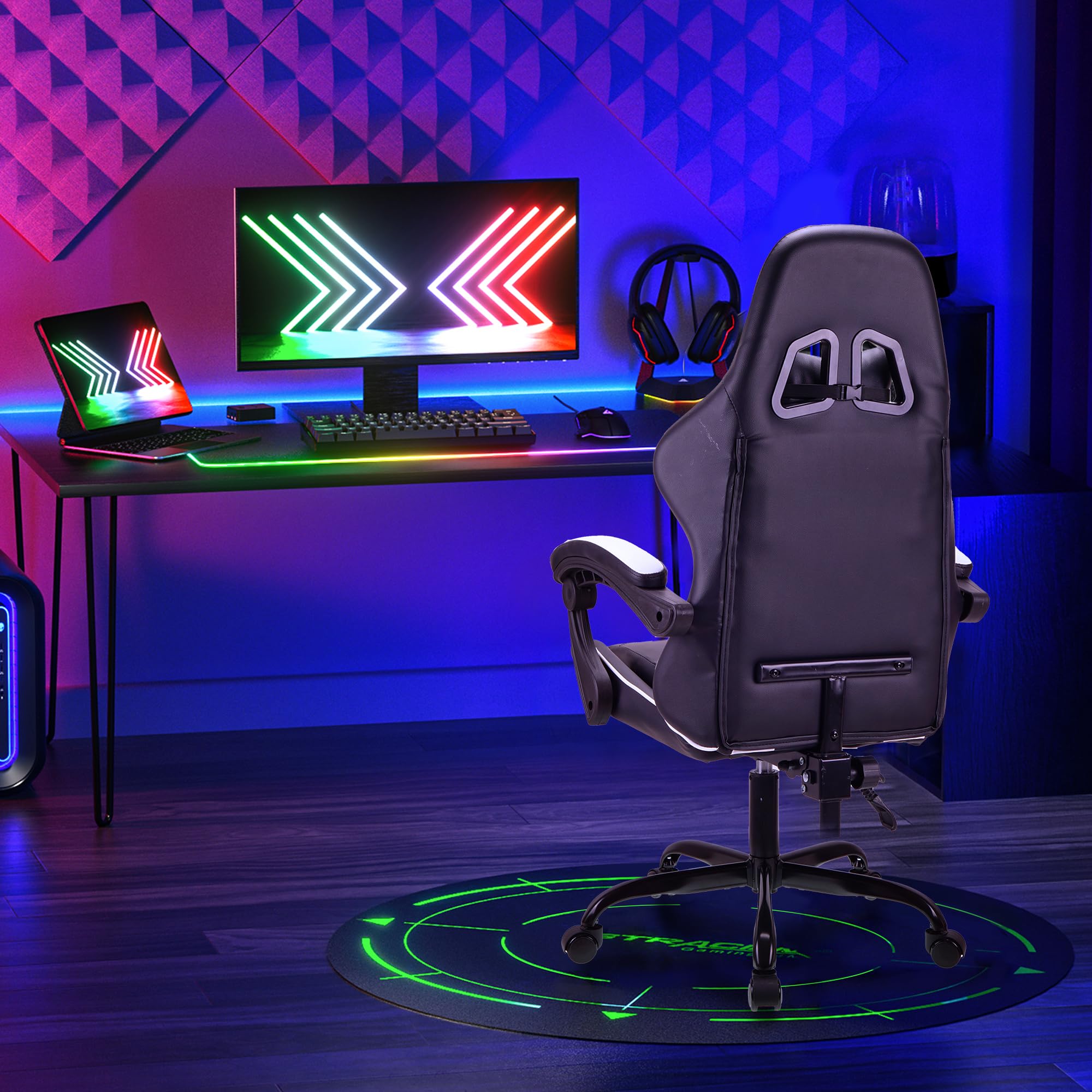 T-THREE Ergonomic High-Back Mesh Gaming Chair with Lumbar Support - White