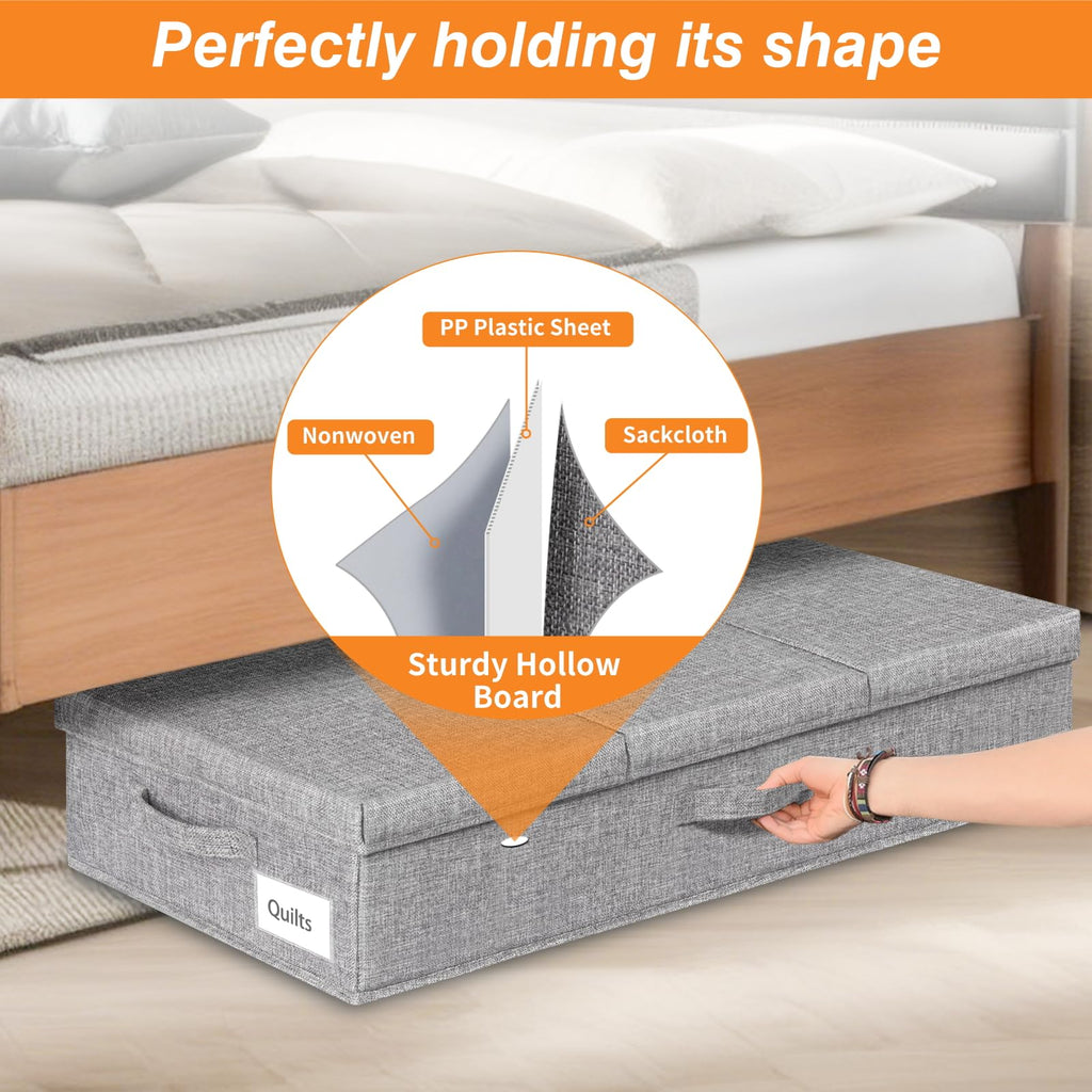 mepure 3-Pack Underbed Storage Boxes with Lids | 48L Foldable Fabric - Grey