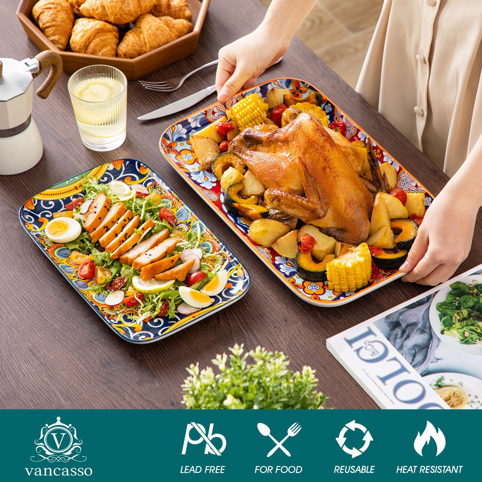 vancasso SIMI02 Porcelain Serving Platter Set | 3-Piece Rectangle Dishes