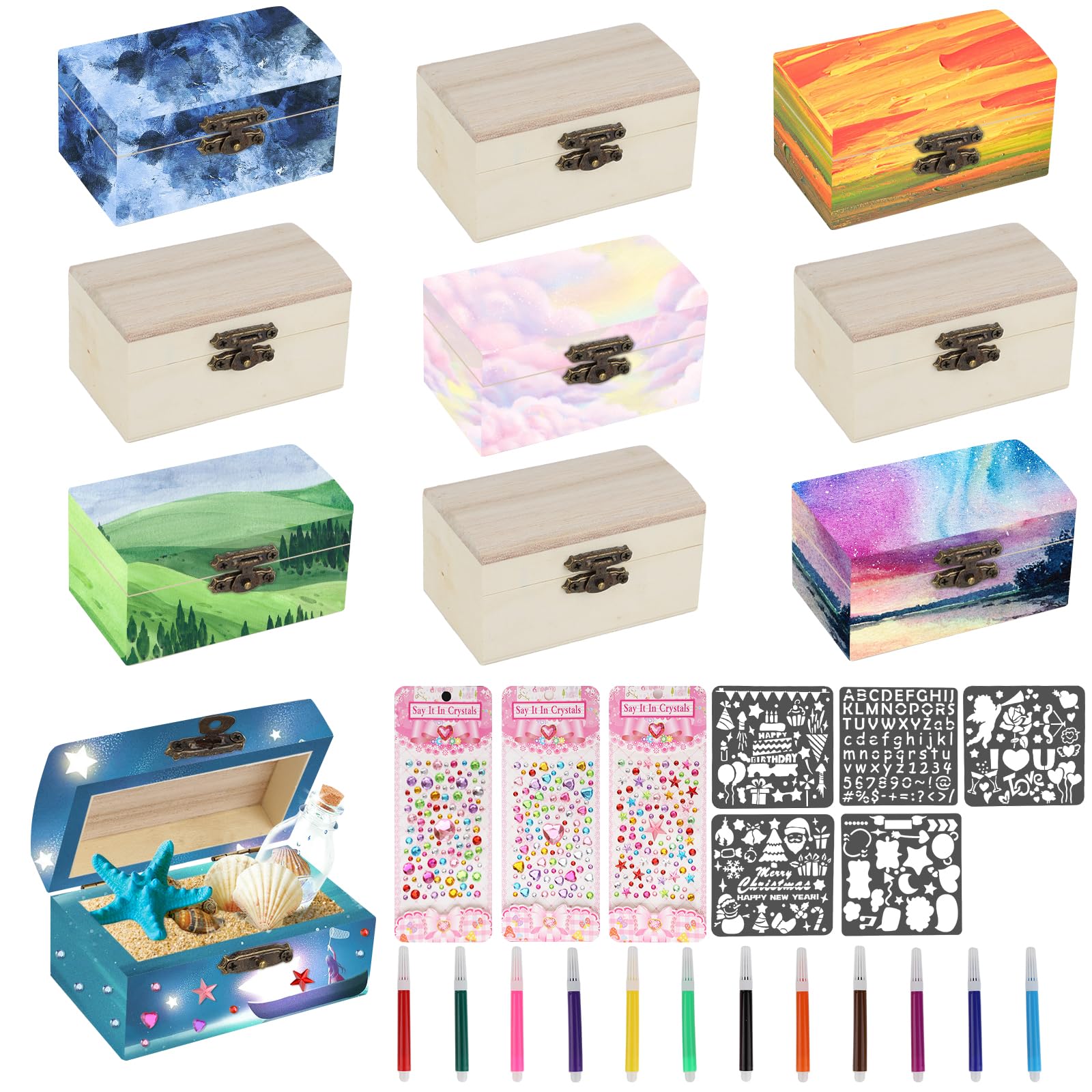lahnao 10er Pack Mini Schatztruhe aus Holz mit Deckel für Kinder DIY
