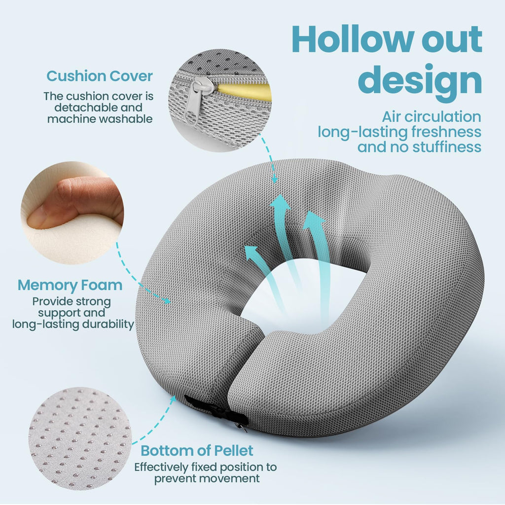 Benazcap Donut Cushion - Memory Foam Coccyx Pillow for Tailbone Pain