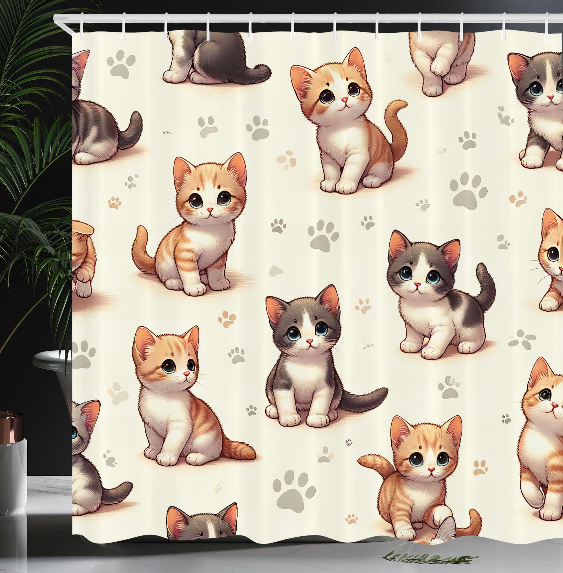 Abakuhaus Cat Shower Curtain | Waterproof Fabric Bathroom Decor with Hooks