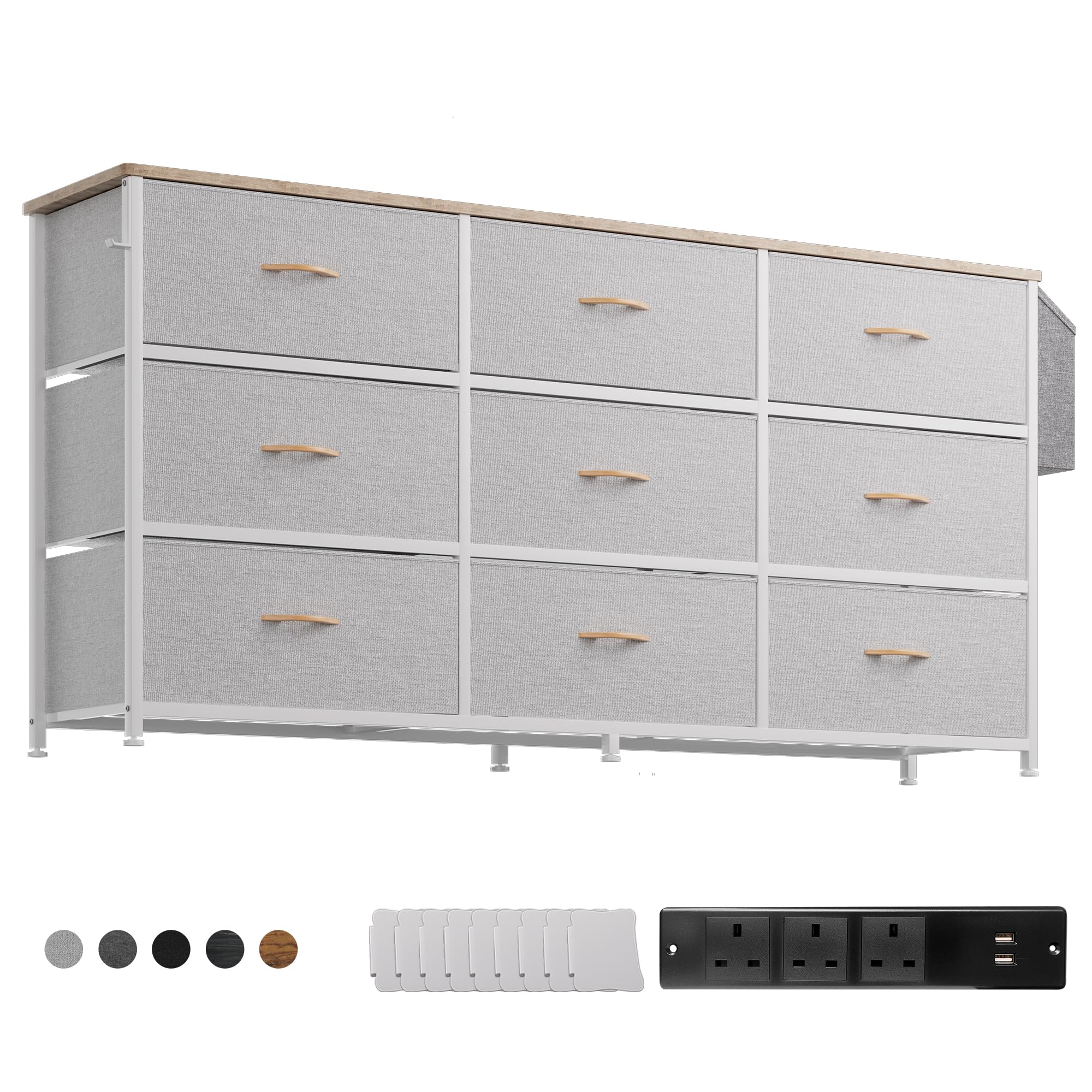 PURFINO 9-Drawer Fabric Dresser & TV Stand for 43-65 Inch TVs |