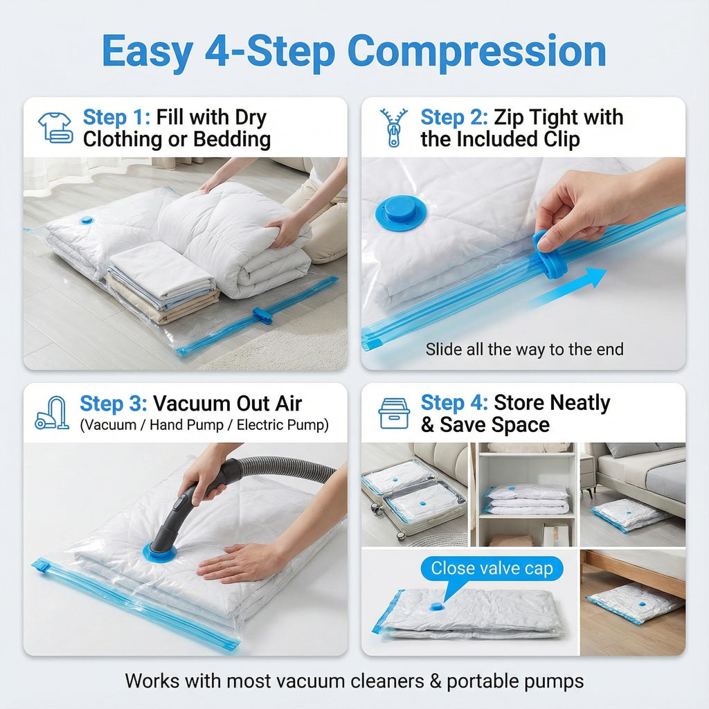 Barpre 6-Pack Jumbo Vacuum Storage Bags | Space Saving Vacuum Pack Bags for Clothes & Bedding | 80% More Storage | 100cm x 70cm 39” x 28”