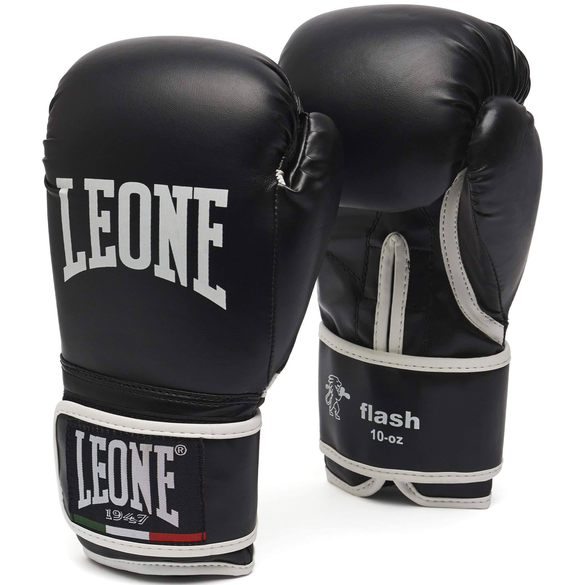 Leone 1947 Flash Boxing Gloves – Black Flex PU Training Gear – 16 OZ