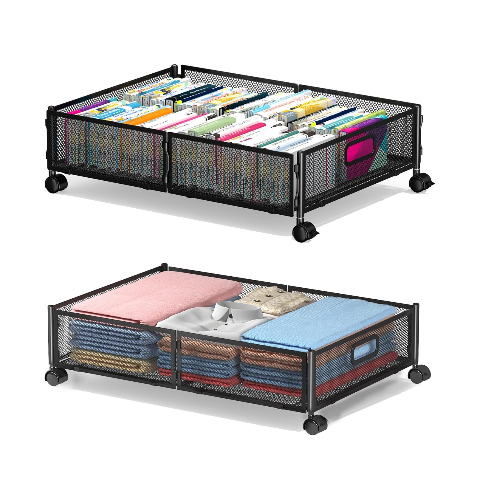 Jolof Store Metal Underbed Storage Box with Wheels | Foldable Organizer
