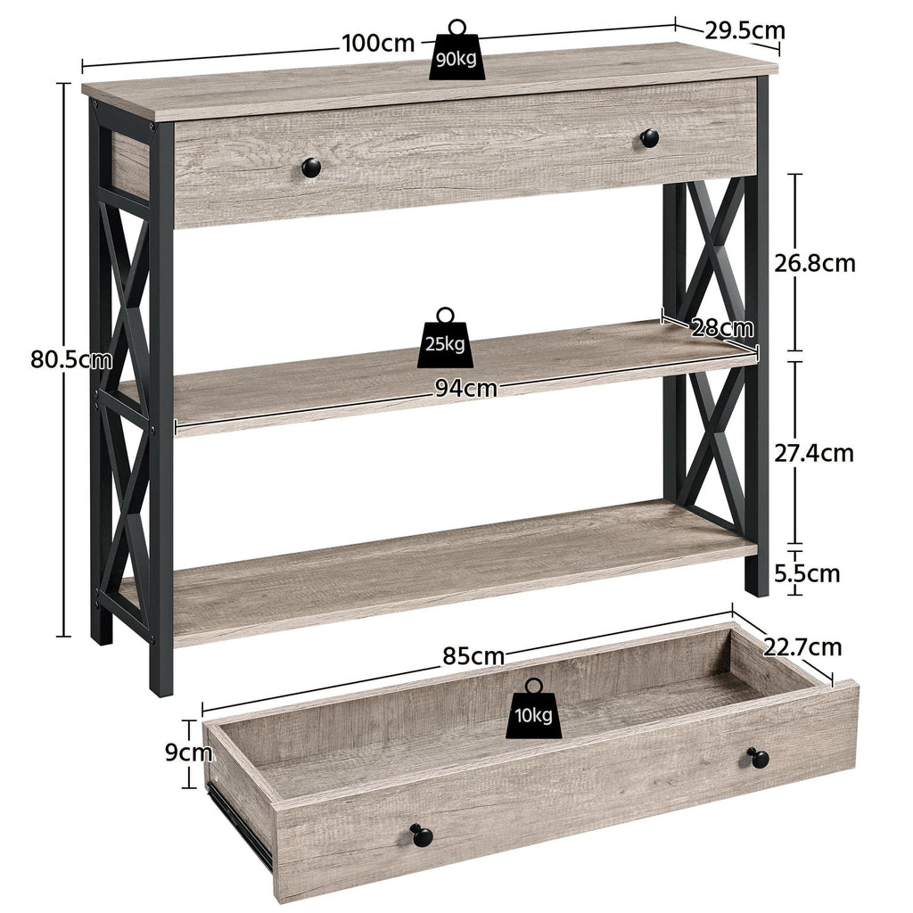 Yaheetech Console Table, Drawer & Shelves, 100 × 29.5 × 81 cm, Grey - image 3