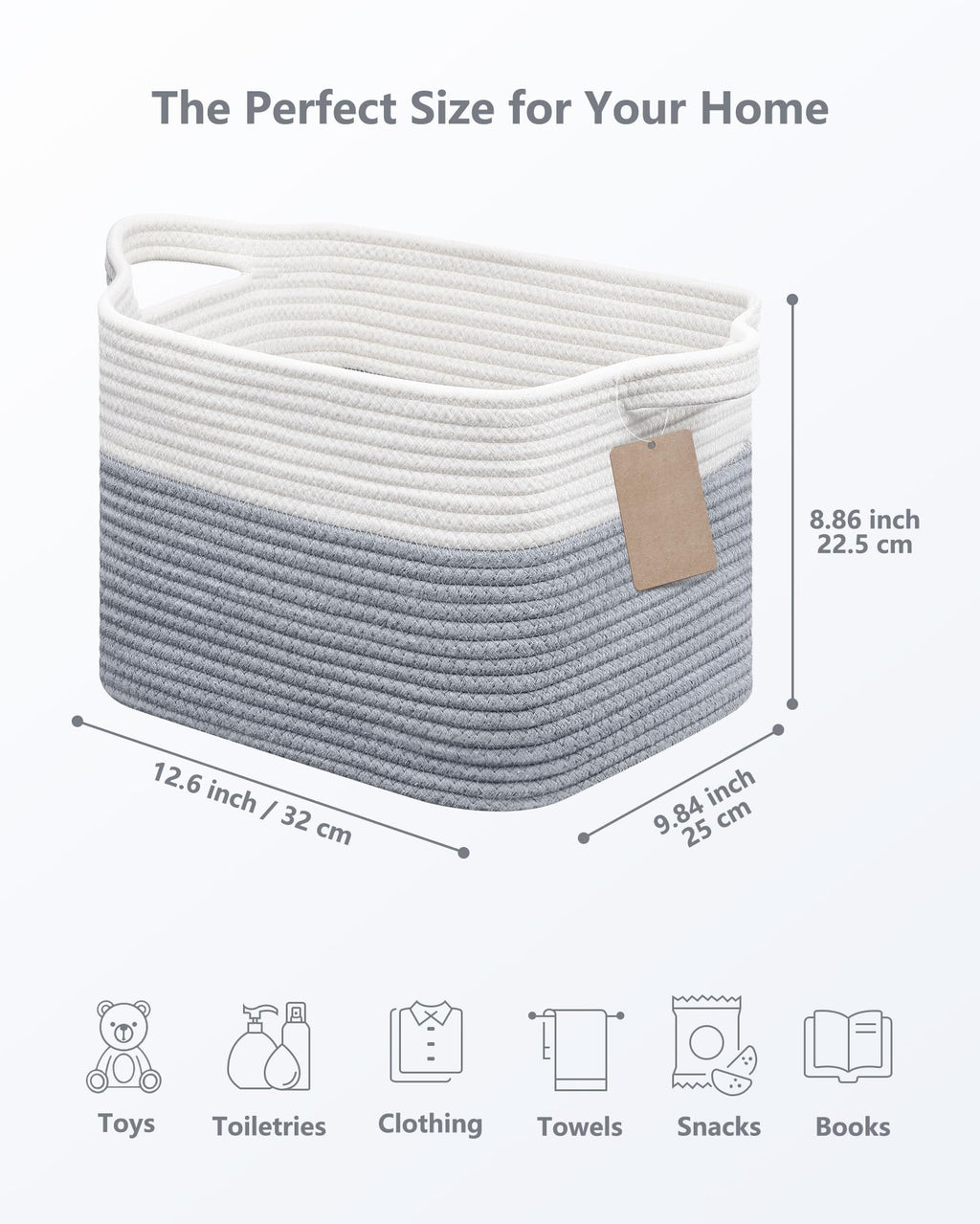 JOJOSEE Small Cotton Woven Storage Basket for Shelves, White&Grey,3PCS - image 2