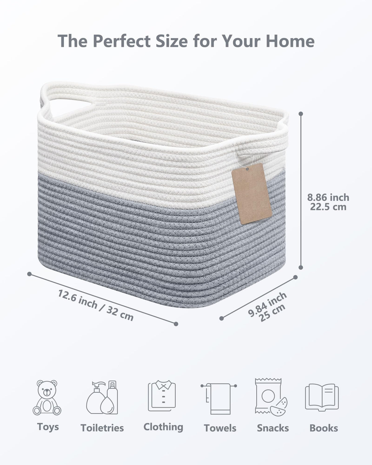 JOJOSEE Small Cotton Woven Storage Basket for Shelves, White&Grey,3PCS - image 2