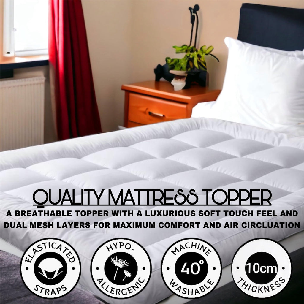 VL King Size Mattress Topper | 10cm Thick Soft Microfiber Protector