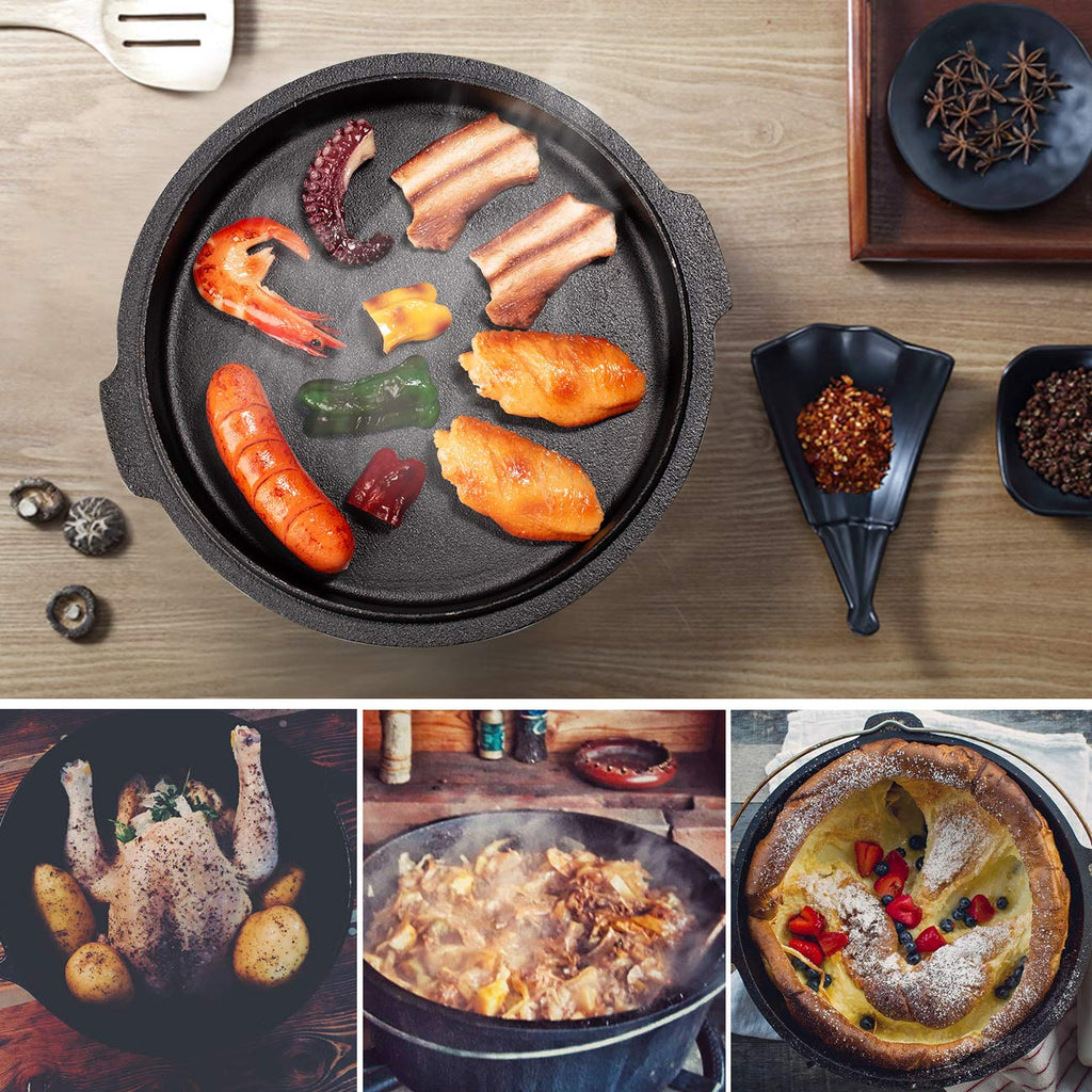 Overmont 9 Quart Cast Iron Dutch Oven with Dual Function Griddle Lid