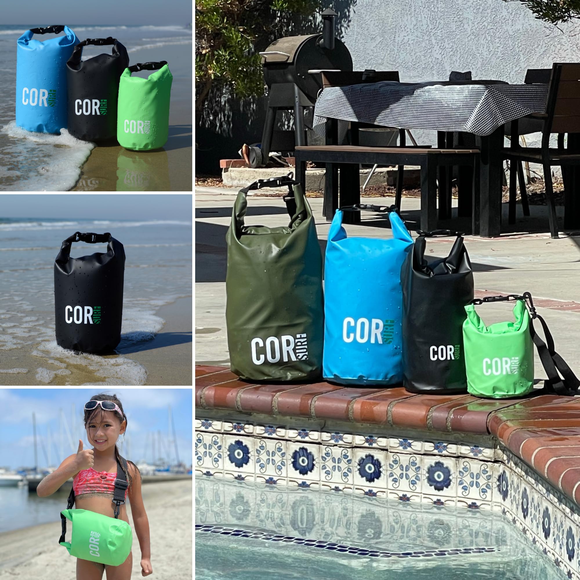 COR Surf Waterproof Dry Bag Set | 3L, 5L, 10L Floating Tarpaulin Sacks