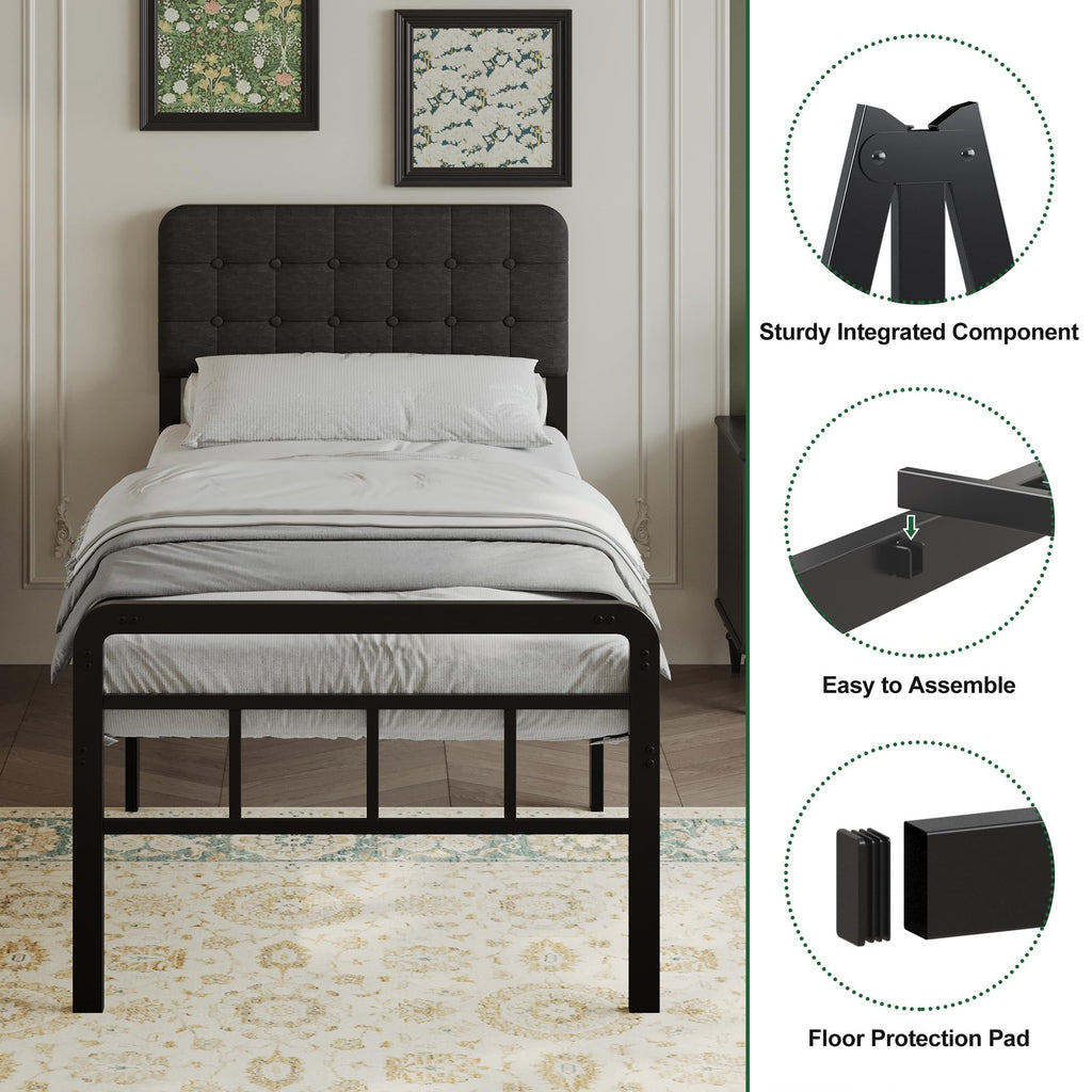 EMODA 3ft Single Bed Frame with Upholstered Headboard and Footboard - image 4