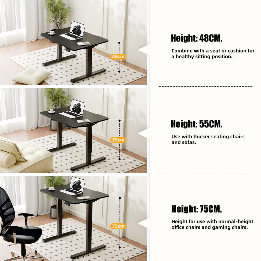ERGOMAKER Low Height Electric Standing Desk, Lifts 48-75cm, 80x60cm, Black - image 4