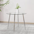 GOLDFAN Round Glass Dining Table – 80cm Tempered Glass with Silver Legs