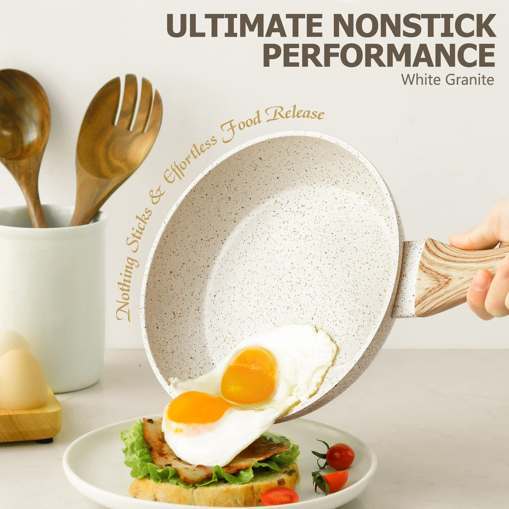 Michelangelo 30cm Nonstick Frying Pan with Lid | White Granite Skillet