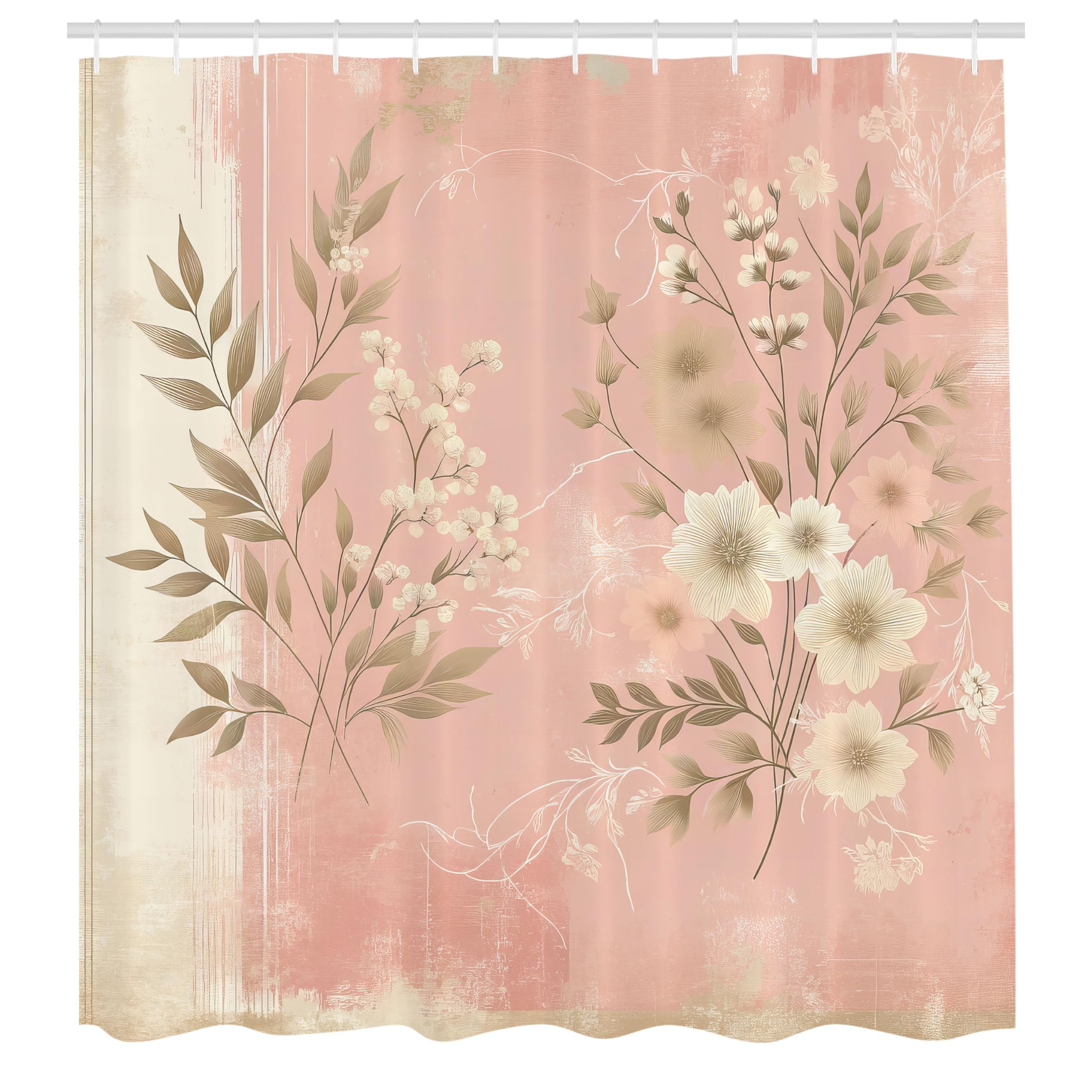 Abakuhaus Leafy Floral Shower Curtain | Pink & Yellow Fabric Decor – 175x200cm