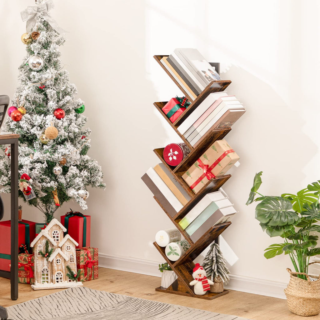 HOOBRO 9-Tier Tree Bookshelf – Industrial Floor Standing Tall Bookcase