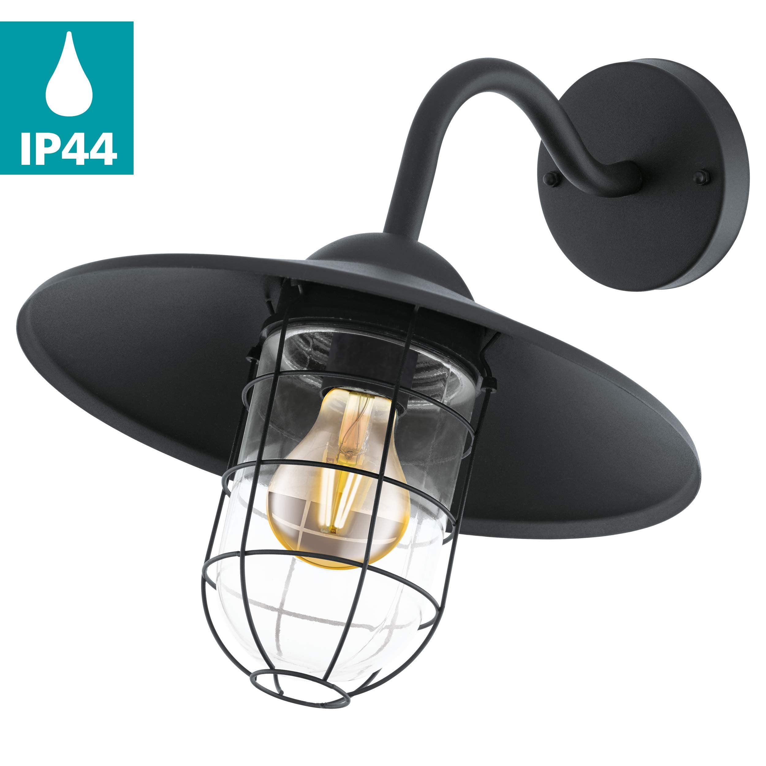 Eglo Melgoa Outdoor Wall Light – Black Steel & Glass Vintage Porch Lamp