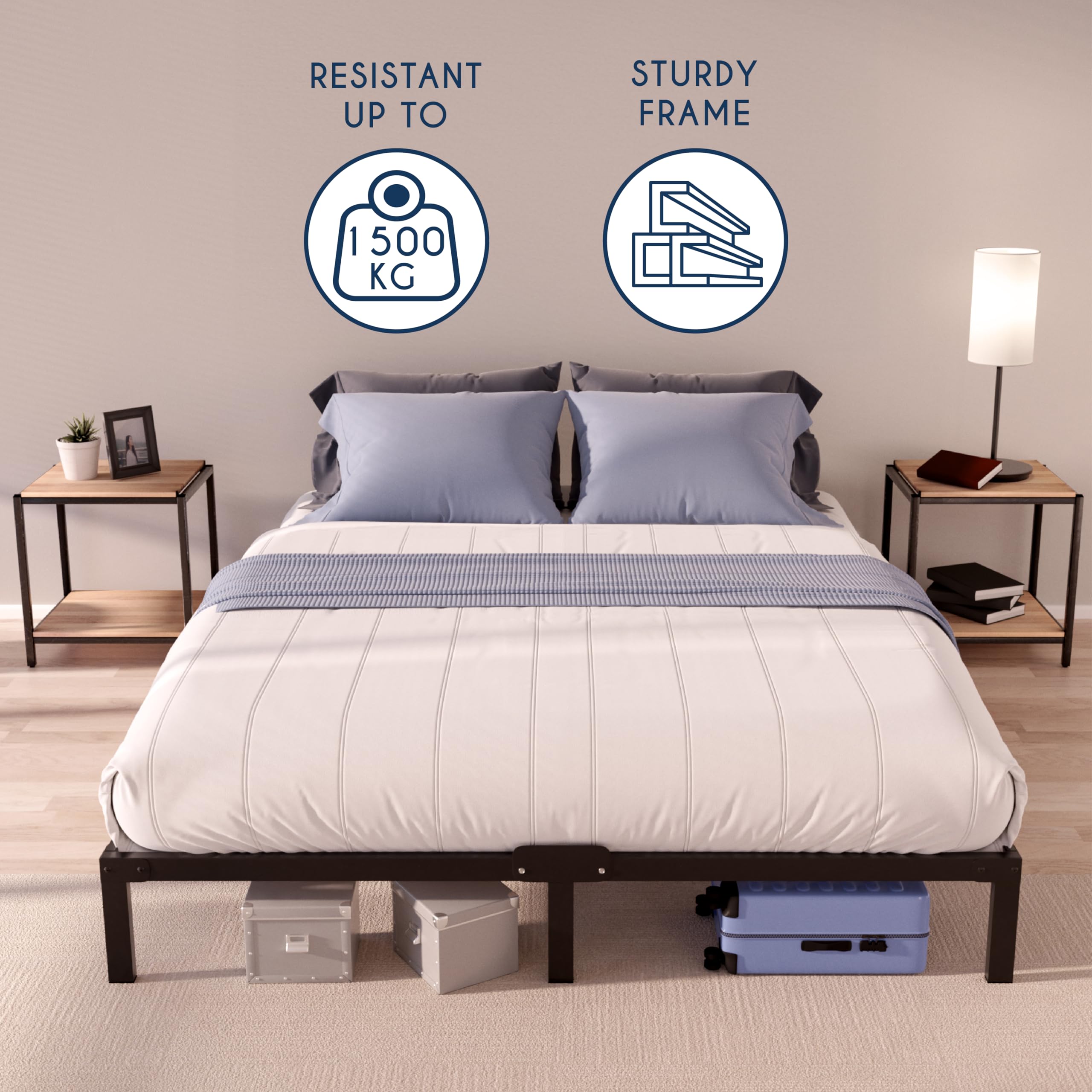 Dreamzie Metal Bed Frame 120x200 - Sturdy Base with Underbed Storage
