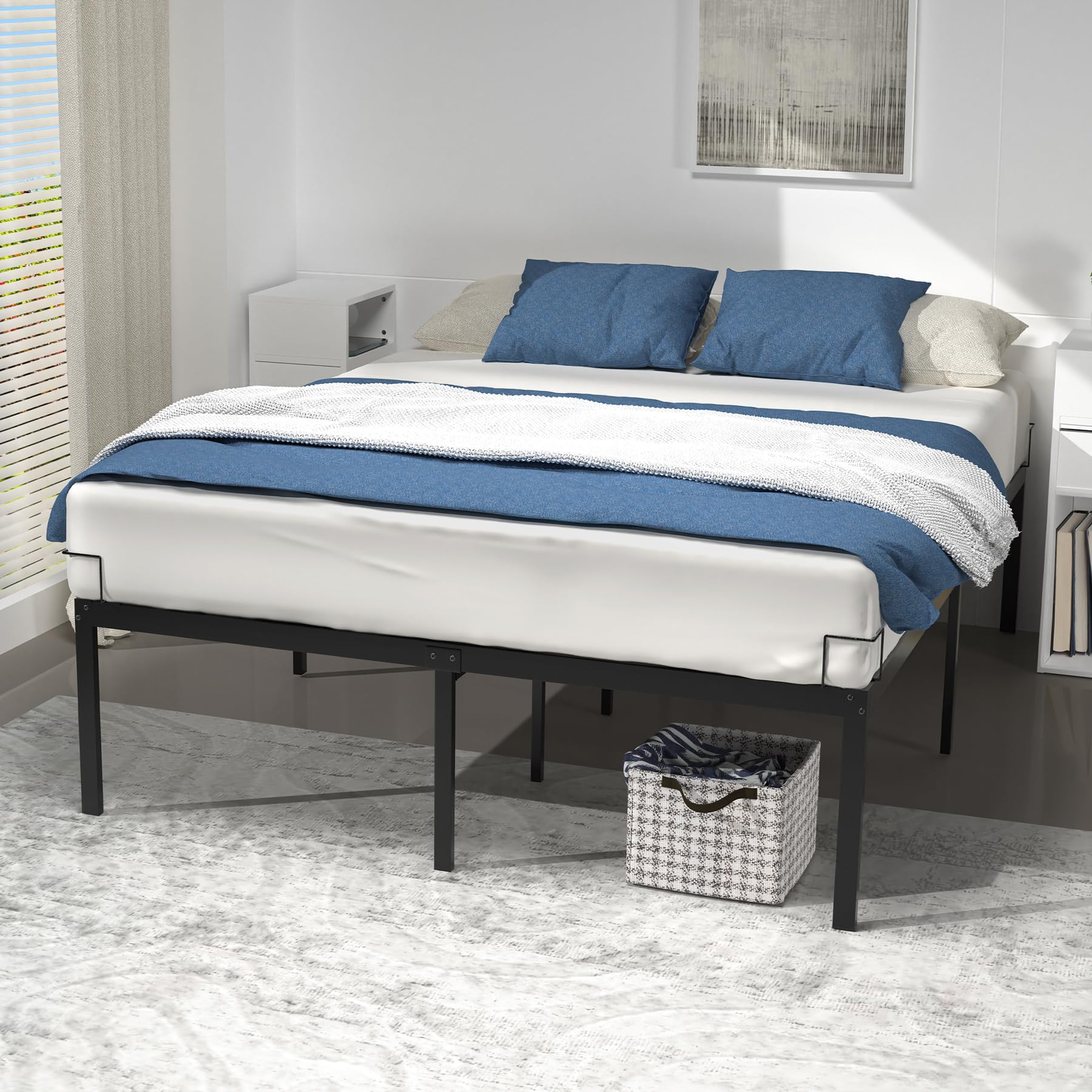 VOUNOT Double Metal Bed Frame 135x190cm – Sturdy Steel Slat Support