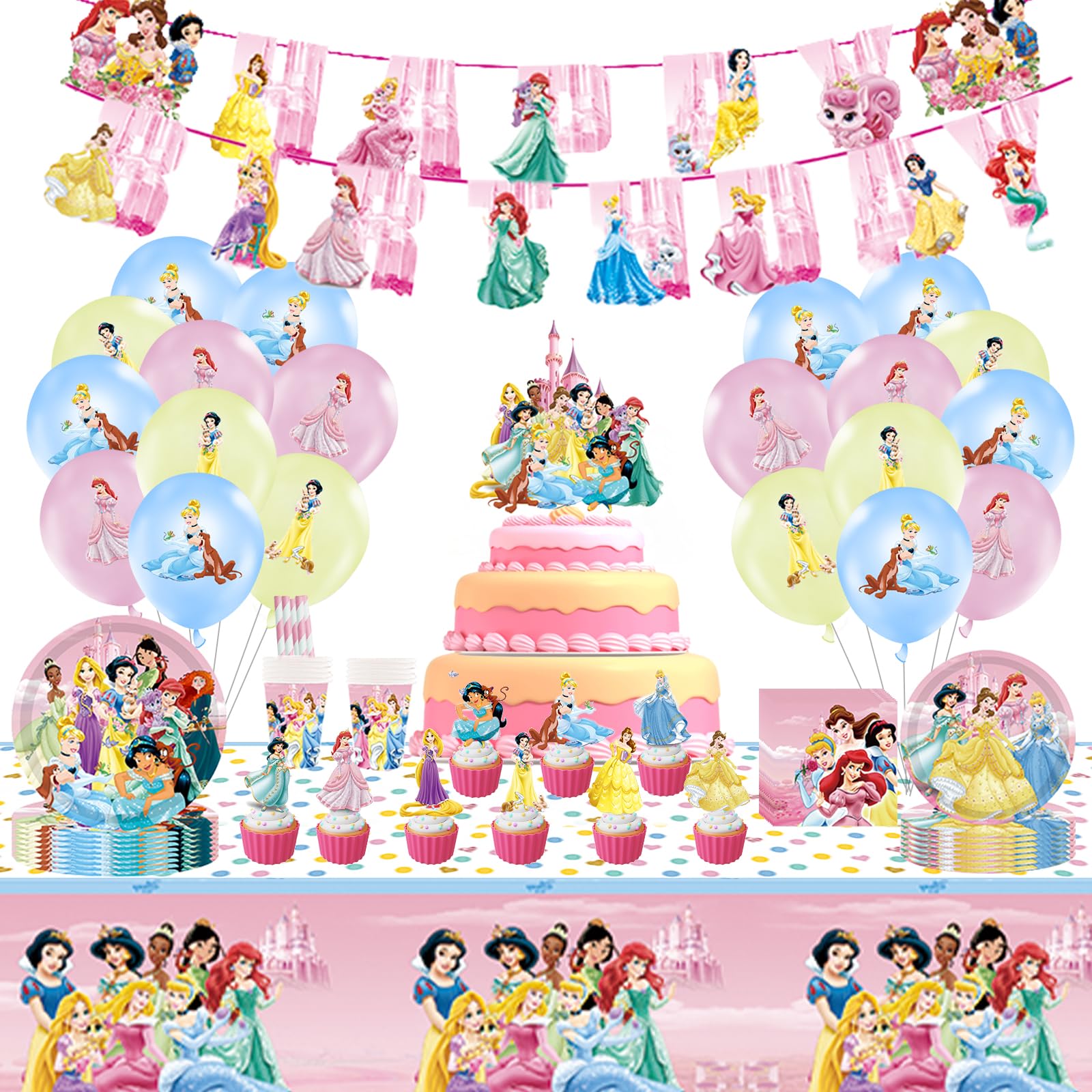 Princess Party Decorations | 105pc Birthday Tableware & Balloons