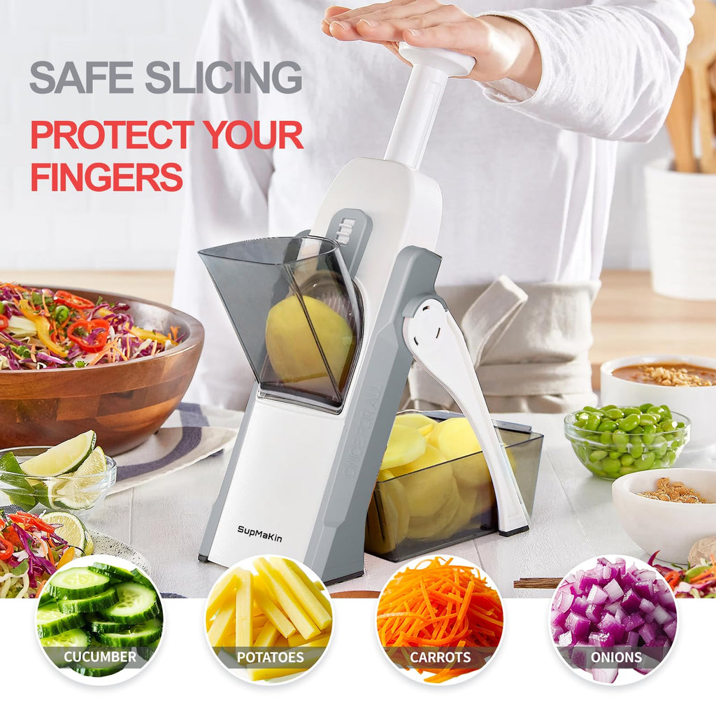 SUPMAKIN Safe Mandoline Slicer – 4 Mode Vegetable Chopper & Dicer