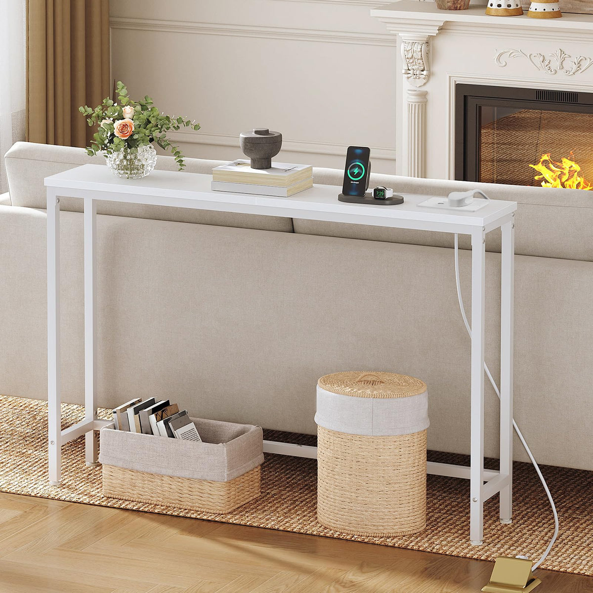 HOOBRO Console Table with Charging Station, 120 cm Slim Console Table for Hallway, Behind Sofa Table, for Entryway, Living Room, Small Spaces - image 5