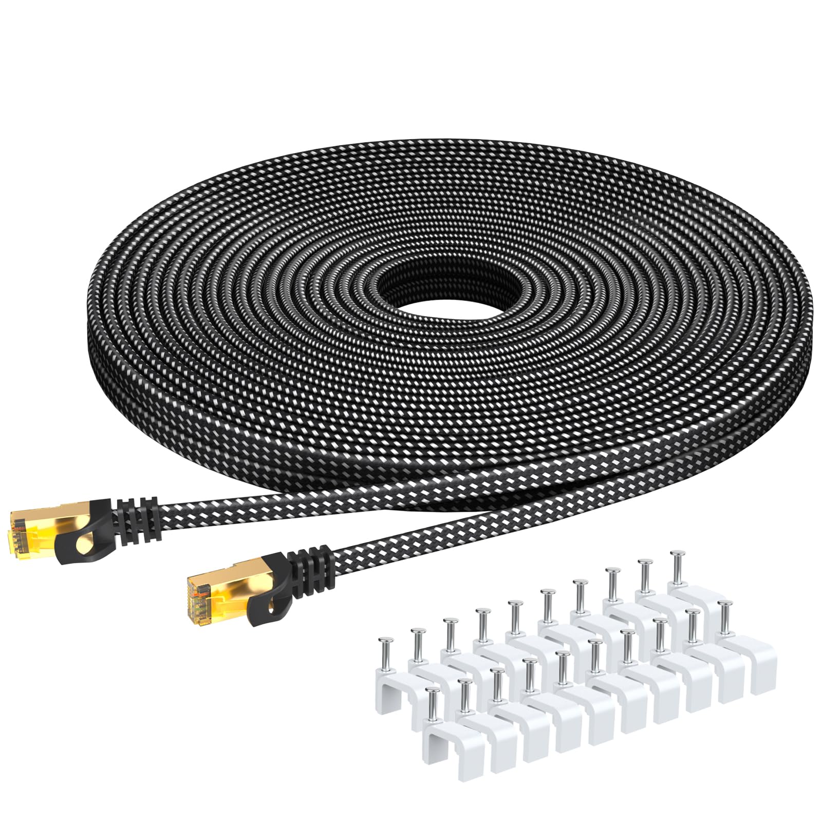 ARISKEEN Cat 8 Ethernet Cable 20M | 40Gbps Braided Flat RJ45 LAN Cord