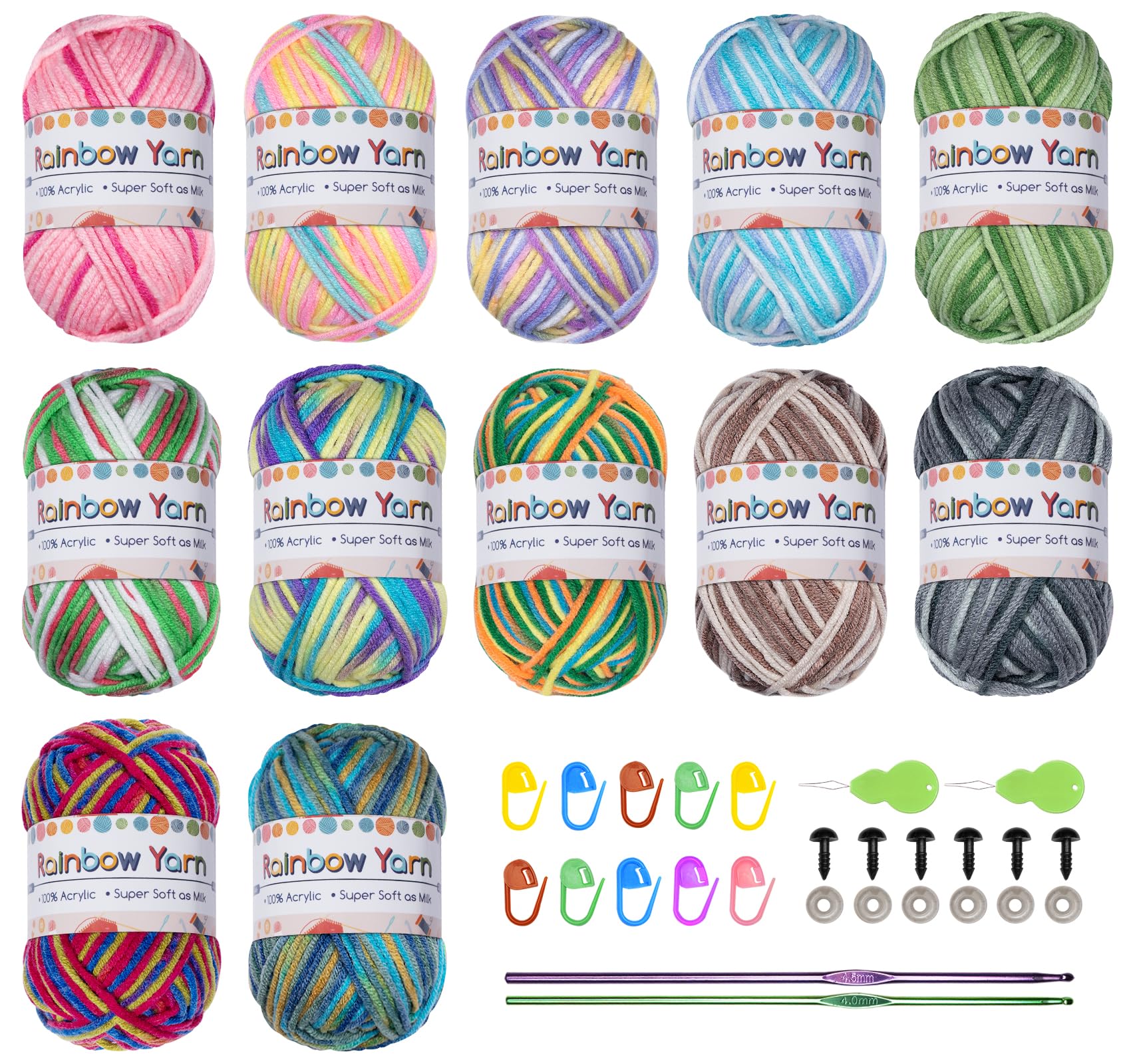 ilauke 12-Color Acrylic Crochet Yarn Kit – 300g Beginner Knitting Set