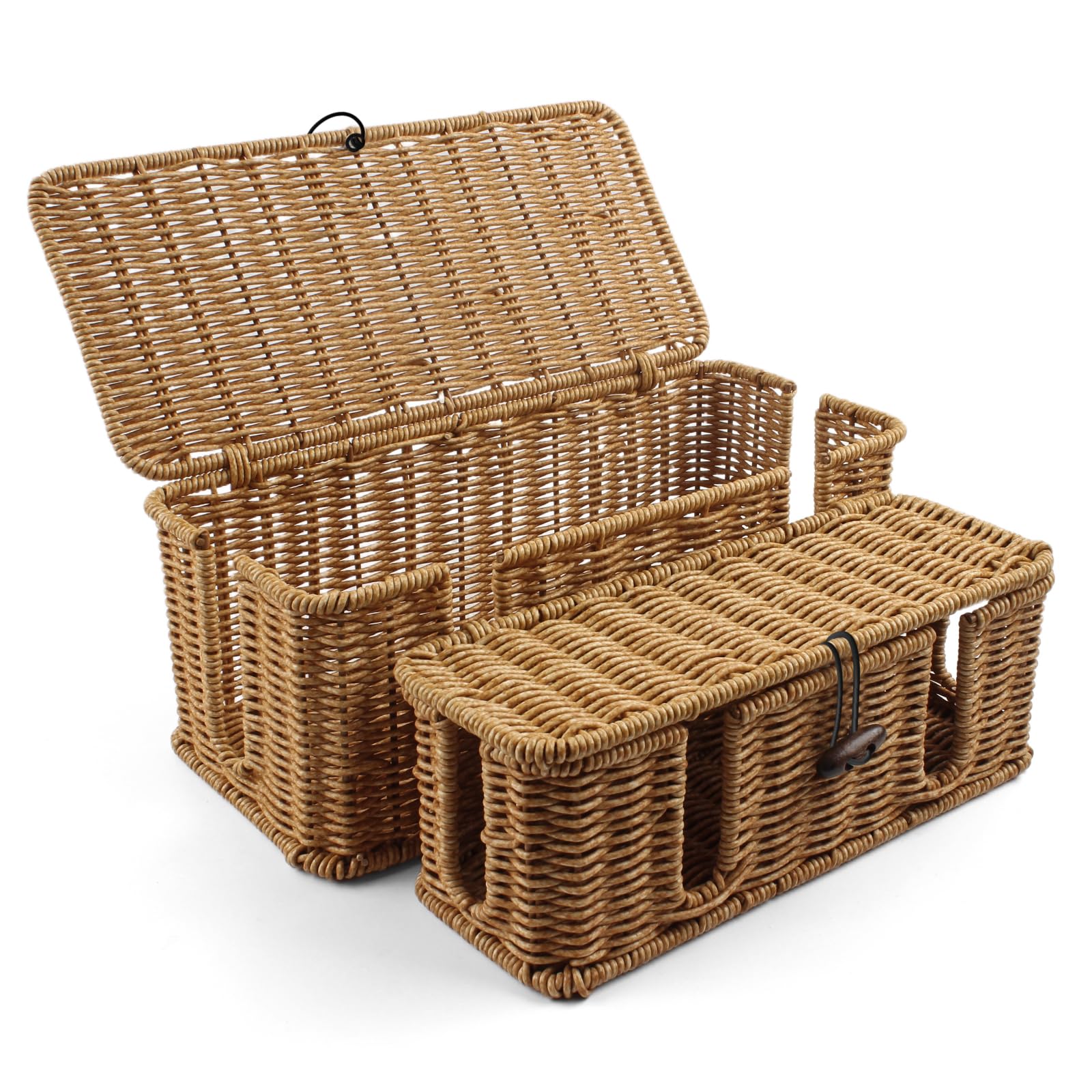 Rattan Cable Management Box – 2 Pack Large Cord Hider Set