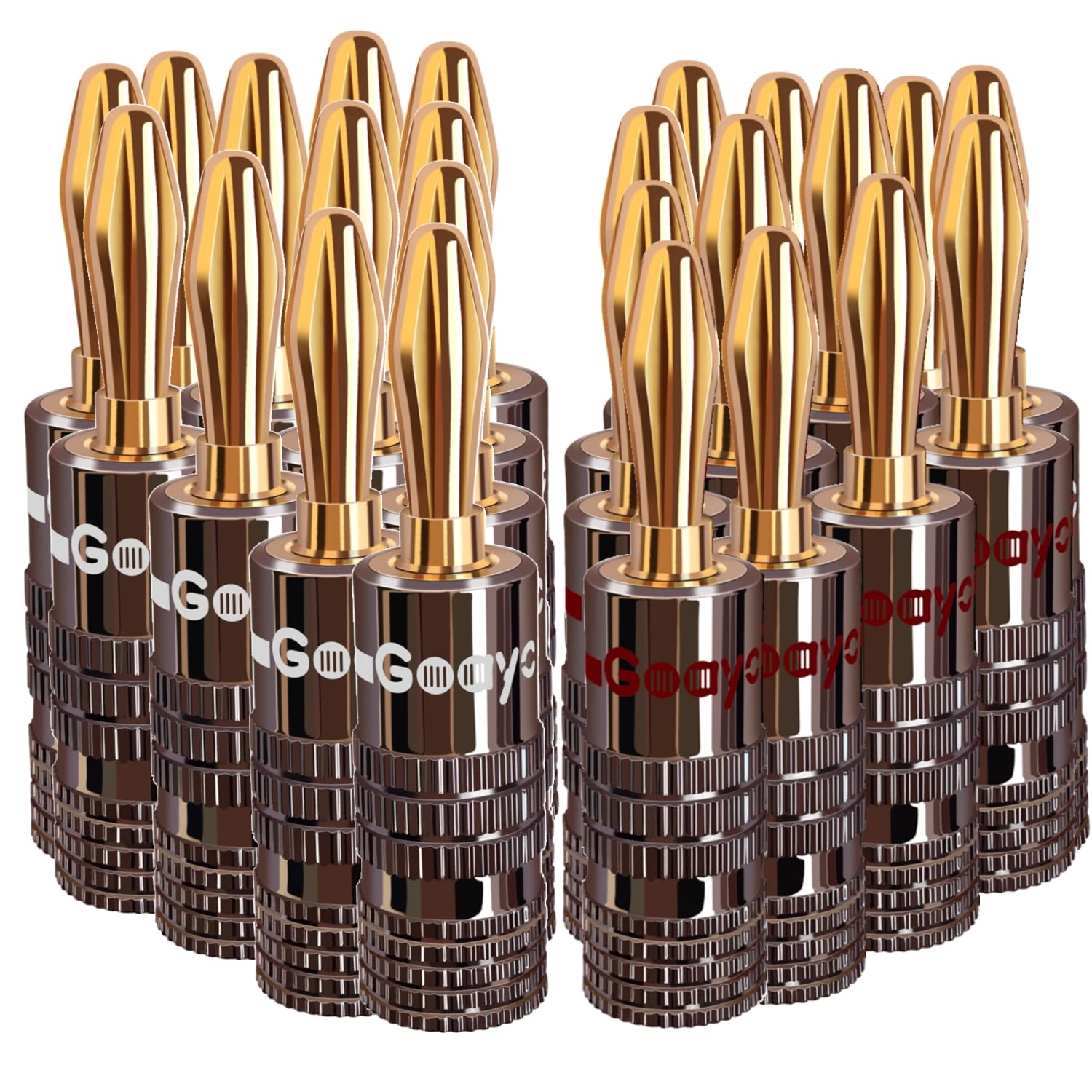 Goaycer 4mm Banana Plugs | 24K Gold Plated Speaker Wire Connectors (24 Pcs)