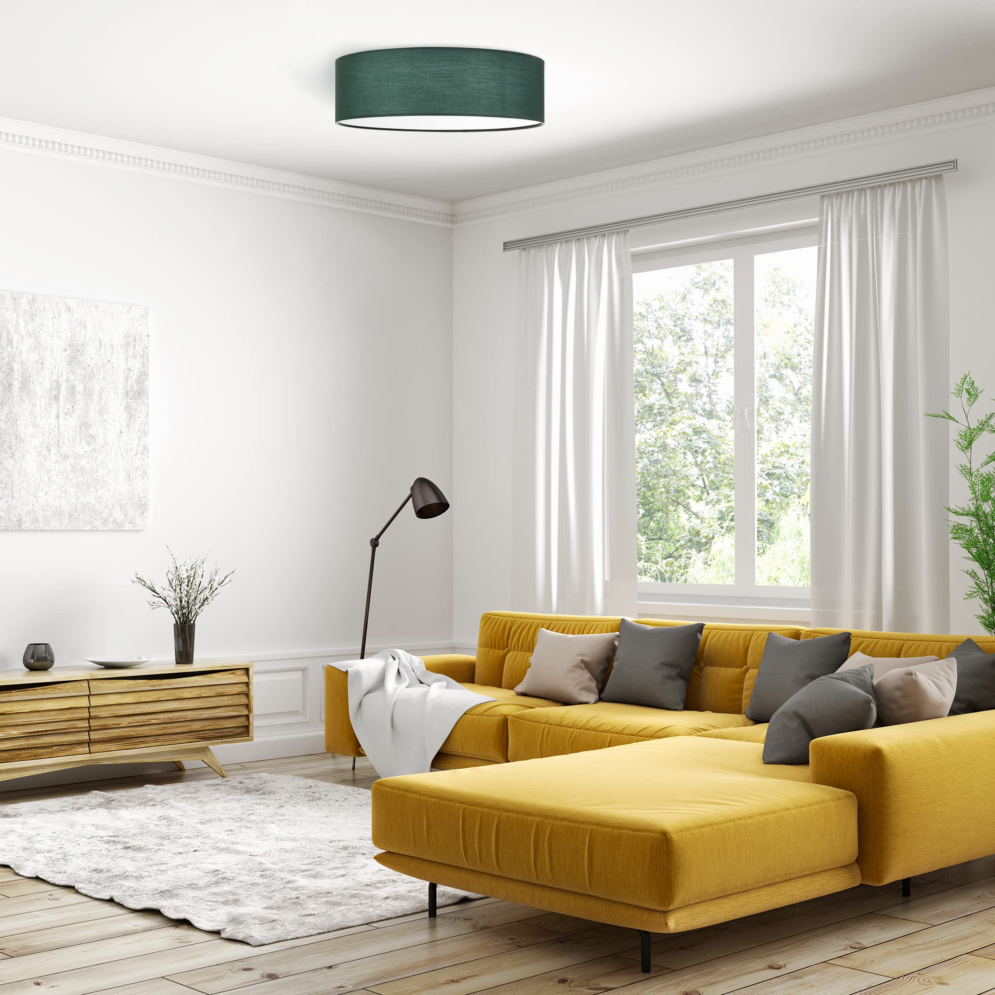 Navaris LED Flush Mount Ceiling Light - 40cm Dimmable Fabric Drum Lamp