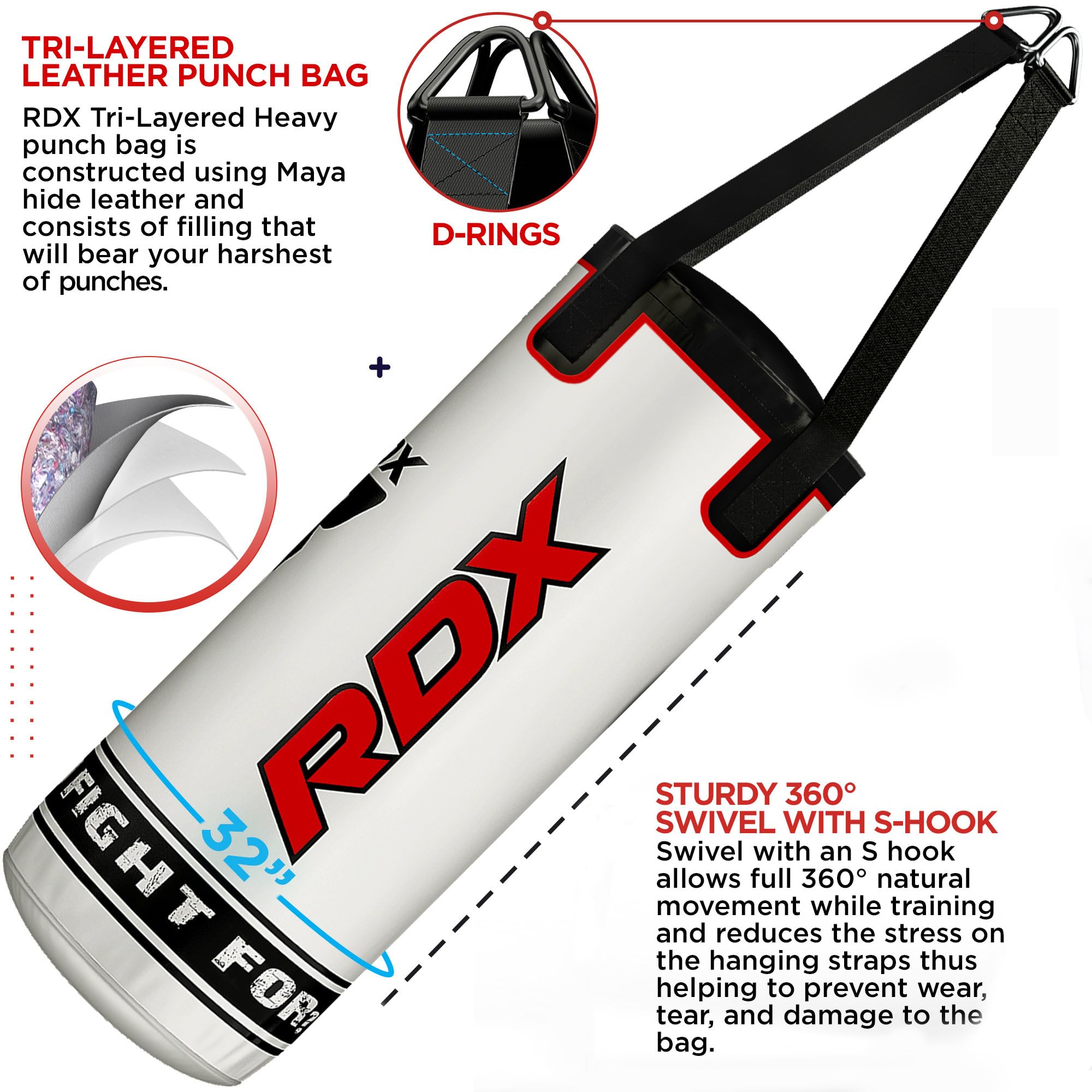 RDX Kids Punch Bag & Boxing Gloves Set | 2FT Maya Hide Leather Unfilled