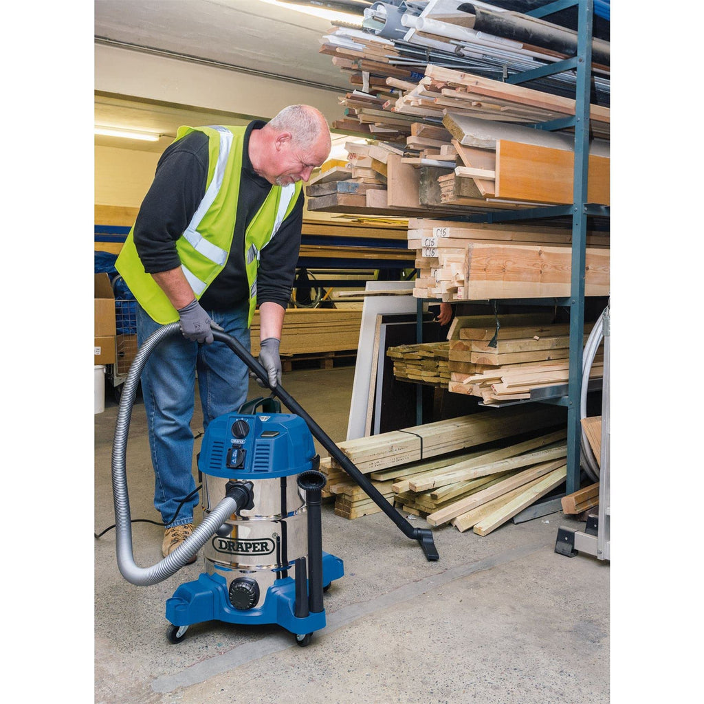 Draper 1600W Wet and Dry Vacuum Cleaner | 30L Stainless Steel Tank