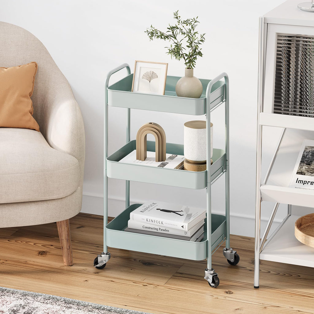 KINGRACK 3-Tier Metal Rolling Utility Cart – Heavy Duty Storage Trolley