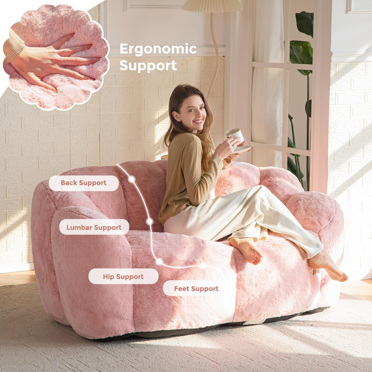 MAXYOYO Floral Shaped Bean Bag Includes Filling, Loveseat Sofa, Faux Fur - image 5