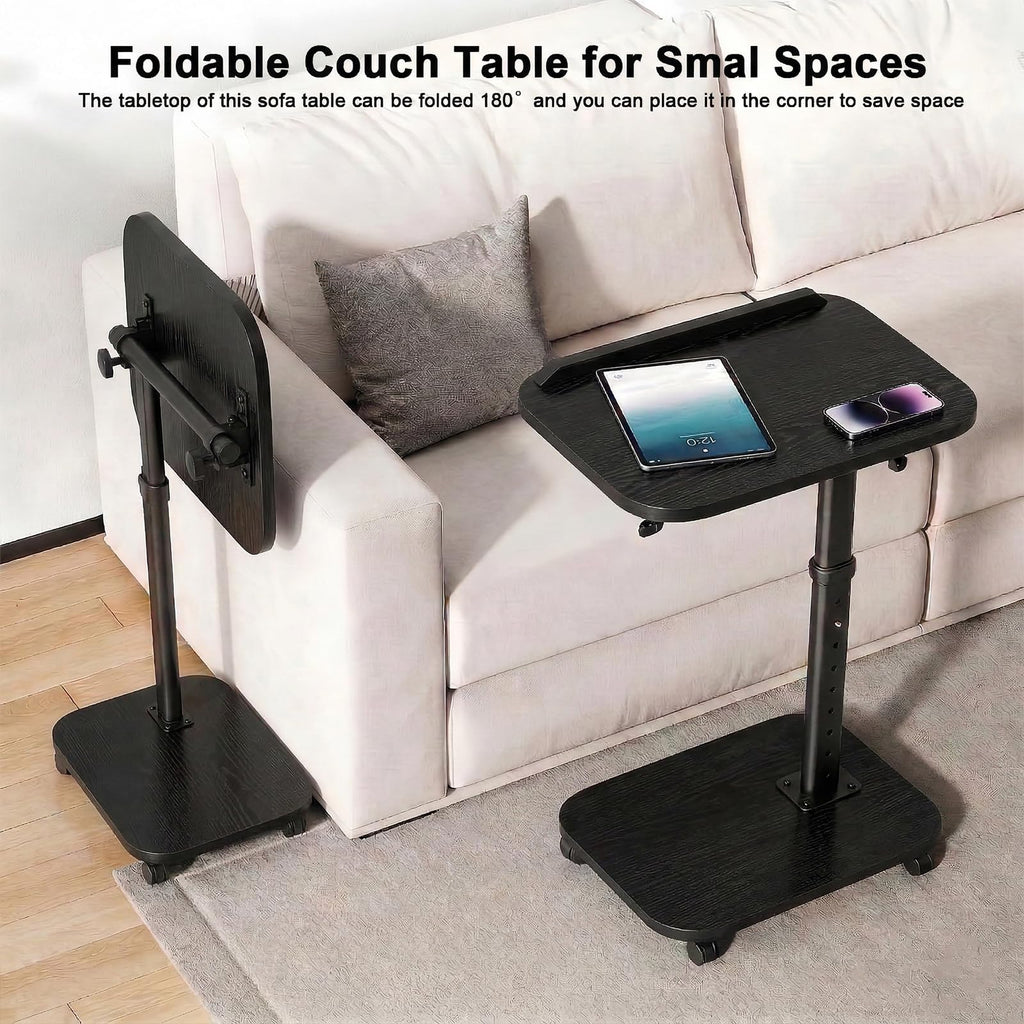 Lubeau Adjustable Side Table with Wheels, C Shaped Side Table Adjustable Height 180° Flip-Over Panel Design, End Table with Phone/Tablet Slot - image 4