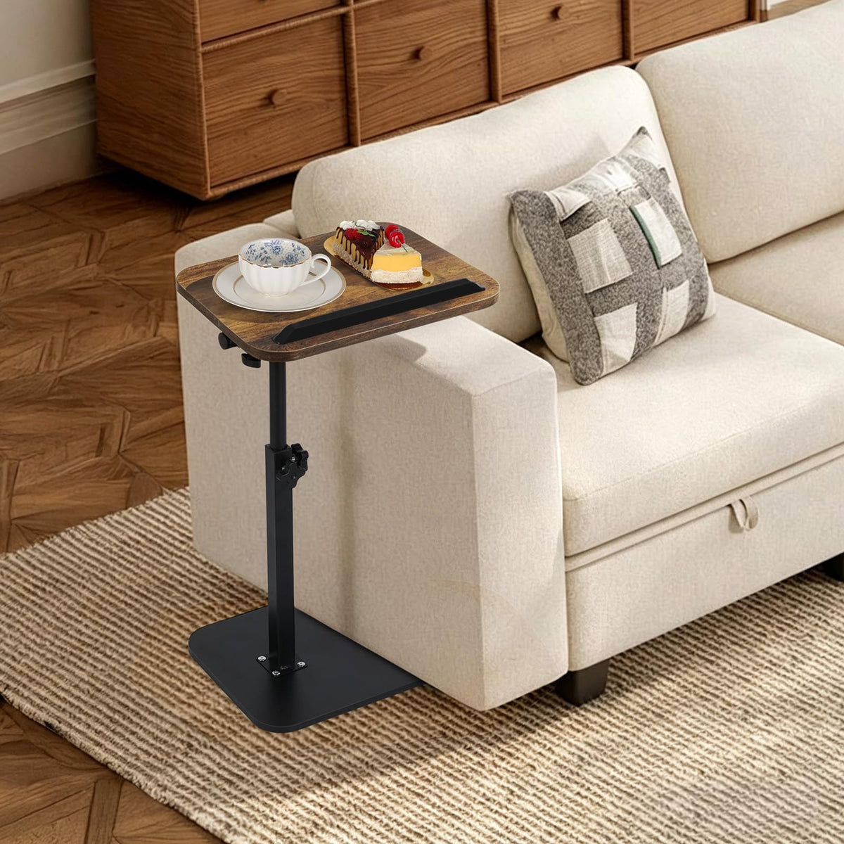 comfoyar C Shaped Side Table Adjustable Height, 360° Swivel 180° Flip Bedside Table with Slat for Sofa Bathtub - image 4
