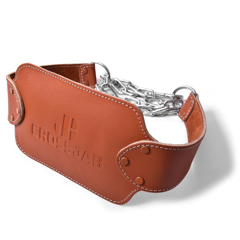 Crossjab Leather Dipping Belt | Weightlifting Dip Belt with Steel Chain