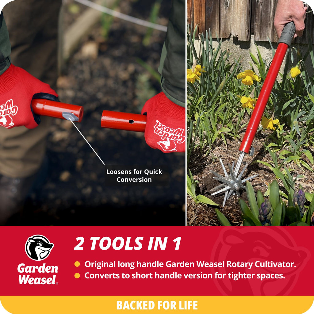 Garden Weasel Rotary Cultivator & Hand Tiller – 2-in-1 Soil Aerator